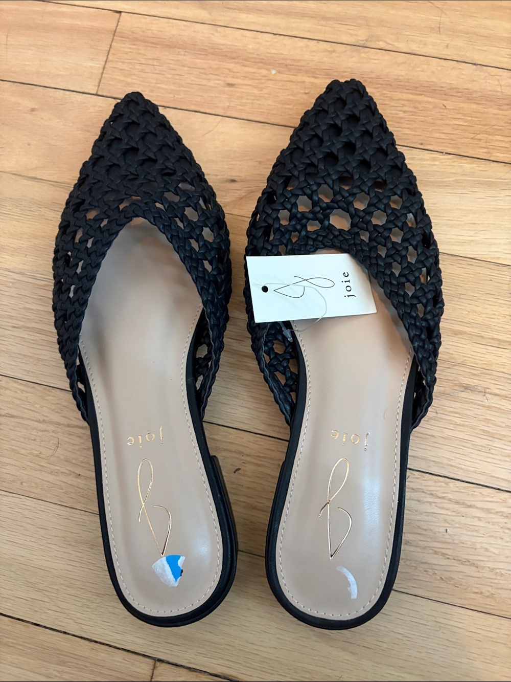 Joie Black Woven Pointed-Toe Slip-On Mules